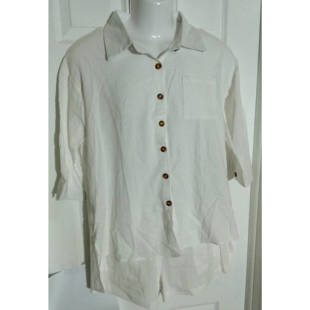 Zaayo Women's 2 Piece Cotton Linen Set Size Med White